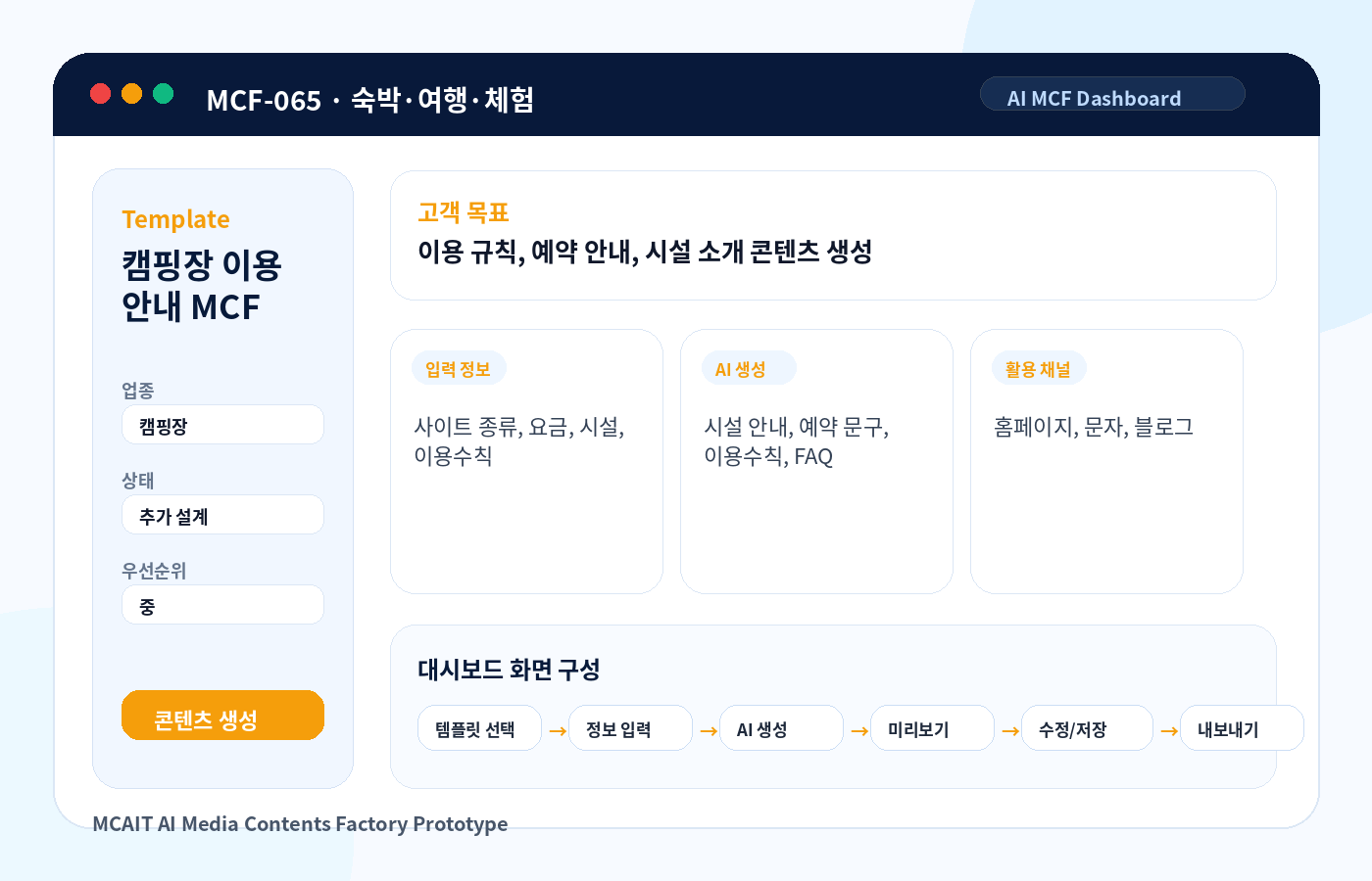 캠핑장 이용 안내 MCF AI MCF 프로토타입 이미지